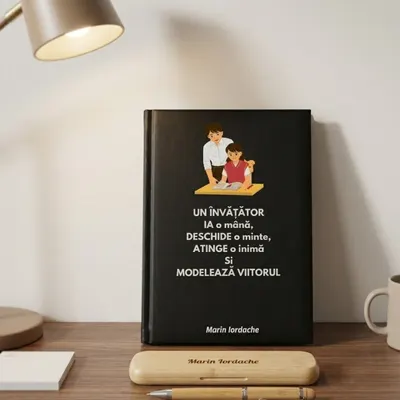 Cadou pentru Invatator- Agenda personalizata + set scris