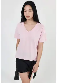 Tricou dama roz - cu decolteu in V
