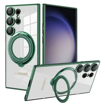 Husa Ring Deluxe Magsafe, Inel Suport pentru Samsung Galaxy S24 Ultra, Silicon transparent, Verde Engros