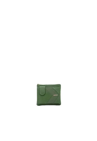 Portofel din piele ecologica cu detaliu cu logo metalic - Verde