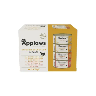 APPLAWS Chicken Selection, Pui, conservă hrană umedă pisici, (în supă), multipack, 70g x12buc