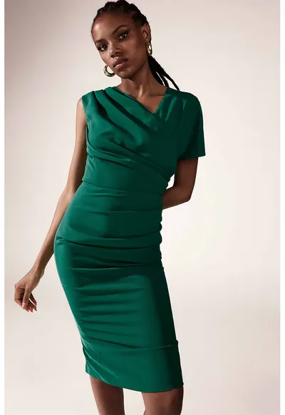 Rochie midi cu model drapat Chance - Verde inchis