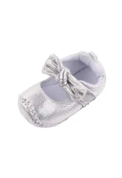 Pantofi Argintii Cu Fundita Pentru Fetite - Textil