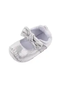 Pantofi Argintii Cu Fundita Pentru Fetite - Textil