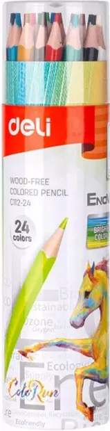 Creioane colorate Deli Enovation - EC112-24, 24 culori, in tub