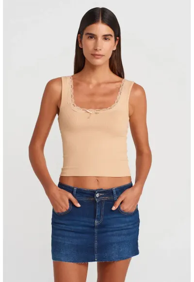 Bluza dama - crop - captusita - bej natural - bumbac si elastan