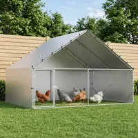 vidaXL Cot pentru pui cu acoperiș Argintiu 300 x 200 x 190 cm