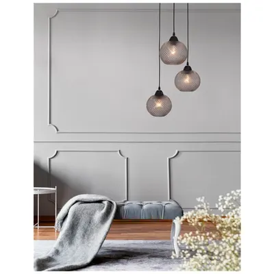 Lampa suspendata VIENTI Inchis Gray Sticla Negru Metal LED E27 3x12 Wat 230 Volt IP20 Fara bec