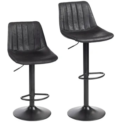 HOMCOM Set 2 scaune de bar cu design retro, incl. suport pentru picioare, reglabil pe înălțime, piston cu gaz, Negru | Aosom Romania