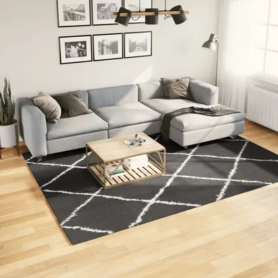 vidaXL Covor pufos "PAMPLONA" fire înalte negru/crem modern 200x280 cm