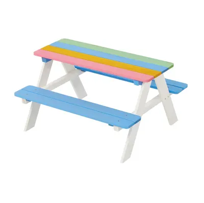 Set masuta cu bancute din lemn pentru copii Ginger Home Rainbow utilizare in gradina, curte, balcon cat si in interiorul camerei copiilor