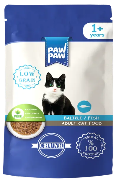 Hrană umedă bucăți pentru pisică, Adult, PawPaw, Pește, 85g Engros