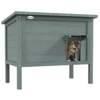 PawHut Casa pentru pisici adăpost de exterior din lemn ridicată cu acoperiș deschis izolată 85 x 50 x 68,5 cm gri închis și negru | Aosom Romania
