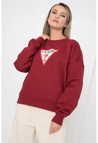 Bluza de trening cu croiala lejera - decolteu la baza gatului si logo - Rosu inchis