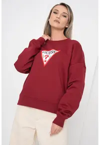 Bluza de trening cu croiala lejera - decolteu la baza gatului si logo - Rosu inchis