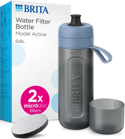 Sticlă de apă filtrantă BRITA - Active, 0.6 l, albastru închis, cu 2 discuri