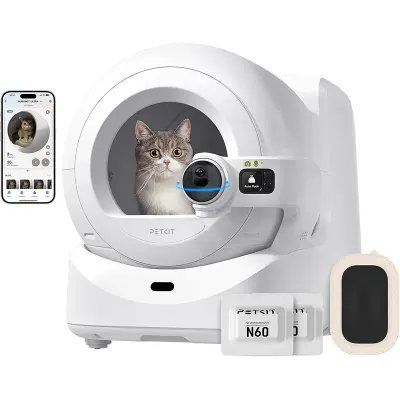 Litiera smart PetKit Purobot Ultra Self-Cleaning with AI-Powered Camera pentru pisici, Autocuratare, Recunoastere faciala, 10L