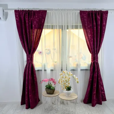 Set 2 Draperii din Jacquard model Nisip, 140cm latime x 260cm inaltime, cu TIV LAT, Violet