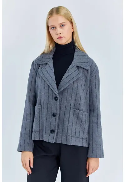 Jacheta supradimensionata cu dungi - gri - textil