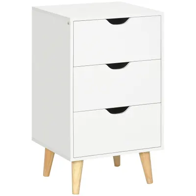 HOMCOM Noptieră masă de noapte cu 3 sertare, stil scandinav pentru dormitor, sufragerie, 40 x 35 x 68,5 cm, alb | Aosom Romania