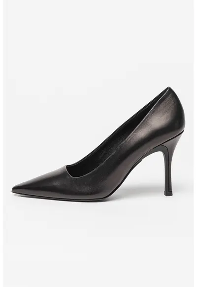 Pantofi din piele cu toc stiletto si varf ascutit Code - Negru
