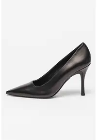 Pantofi din piele cu toc stiletto si varf ascutit Code - Negru