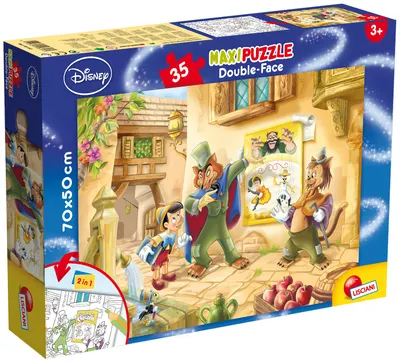 Puzzle cu două fețe Lisciani pentru colorare 35 piese - Pinocchio