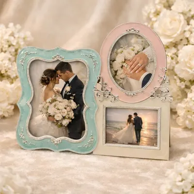Ramă Foto Colaj AZAY 3 Poze, Multicolor Pastel, 9x13 cm + 8x9 cm + 8x6.5 cm, Ramă Foto Familie / Cuplu, Cadou Elegant, Cutie Cadou Inclusă