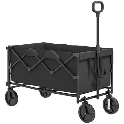 Outsunny Cărucior de Grădină de 160L cu 4 Roți, Geantă Extensibilă, Mâner Rotativ și Reglabil, 95x55x102 cm, Negru | Aosom Romania
