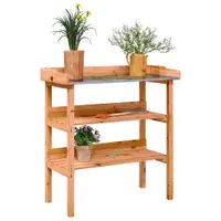 Gossi masa de plante cu raft, maro, 78x38x82,5 cm, lemn masiv de brad