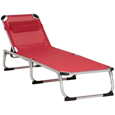 Outsunny șezlong pliabil de grădină cu pernă pentru cap, șezlong cu spătar reglabil în 4 trepte, pat de camping, suport până la 120 kg, pentru exterior/park/grădină, roșu | Aosom Romania