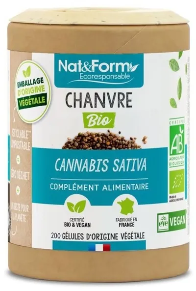 Semințe bio de cânepă, 295 mg, 200 capsule, Nat&Form