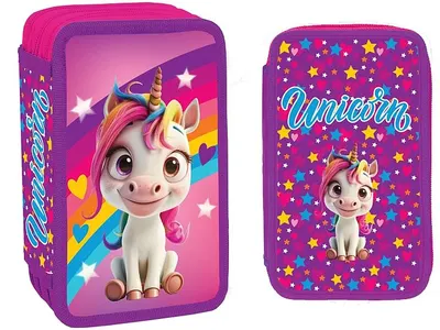 Penar cu rechizite S. Cool - Unicorn, 3 fermoare, 38 piese