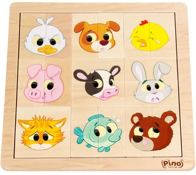 Puzzle din lemn Pino de 18 piese - Capete de animale