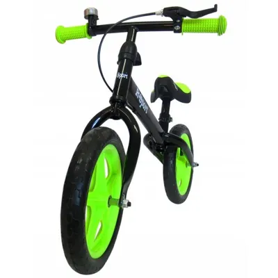 Bicicleta copii fara pedale R-Sport R4 verde-negru 11 inch, scaun moale reglabil pe inaltime 37-43 cm, roti din spuma EVA, frana pe roata din fata, cadru usor din otel, pana la 35 kg