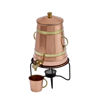 Carafa din Cupru Incalzitor Ceai Cafea Vin Fiert 1,5 L cu Capac Suport si Robinet