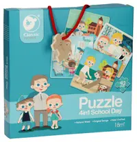 Puzzle pentru copii din lemn Classic World 4 în 1 - O zi la școală