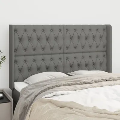 vidaXL Tăblie de pat cu aripioare gri închis 163x16x118/128 cm textil