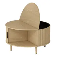 HOMCOM Masă de cafea rotundă 80 cm cu blat rabatabil și depozitare ascunsă, ușă glisantă canelată, lemn natural | Aosom Romania