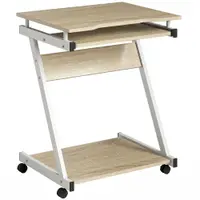 HOMCOM Birou pentru Computer cu 4 Roți și Suport Tastatură Glisant, PAL, Metal, Stejar | Aosom Romania