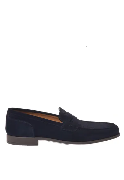 Pantofi loafer de piele intoarsa cu segment cu perforatii - Albastru