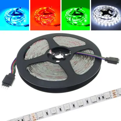 Banda LED RGB interior 24V, 7.2W/m, 9-10lm/LED, lungime 5 m, priza, IP20