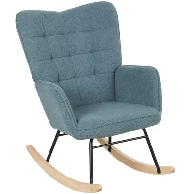 HOMCOM Fotoliu cu leagăn, formă ergonomică, leagăne din lemn solid, până la 120 kg, Albastru deschis | Aosom Romania