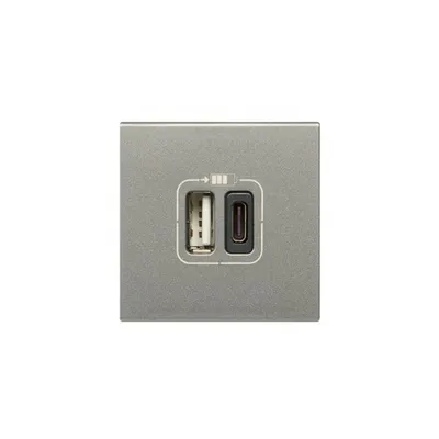 1 USB Type-A + 1 USB Type-C charging priza Arteor 3 A / 15 W 230 V - 5 V= - 2 module - magnesium