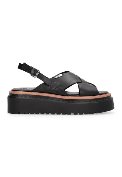 Sandale wedge de piele Bessie - Negru/Caramel