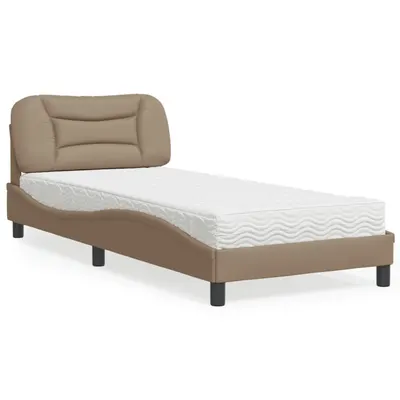 vidaXL Pat cu saltea, Hvar, cappuccino, 90x200 cm piele ecologică