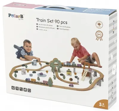 Set de joacă Viga PolarB - Tren cu șine, 90 de piese