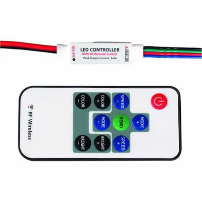 Mini controler RF pentru benzi flexibile RGB cu LED, 6A, 12-24V DC, 72W