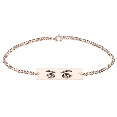 Eyes - Bratara personalizata cu fotografia ochilor si tablita din argint 925 placat cu aur roz - Lant Curb 3mm