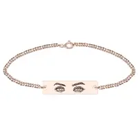 Eyes - Bratara personalizata cu fotografia ochilor si tablita din argint 925 placat cu aur roz - Lant Curb 3mm